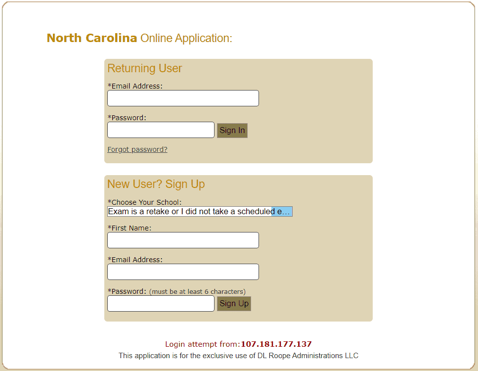 Reference for North Carolina online application 