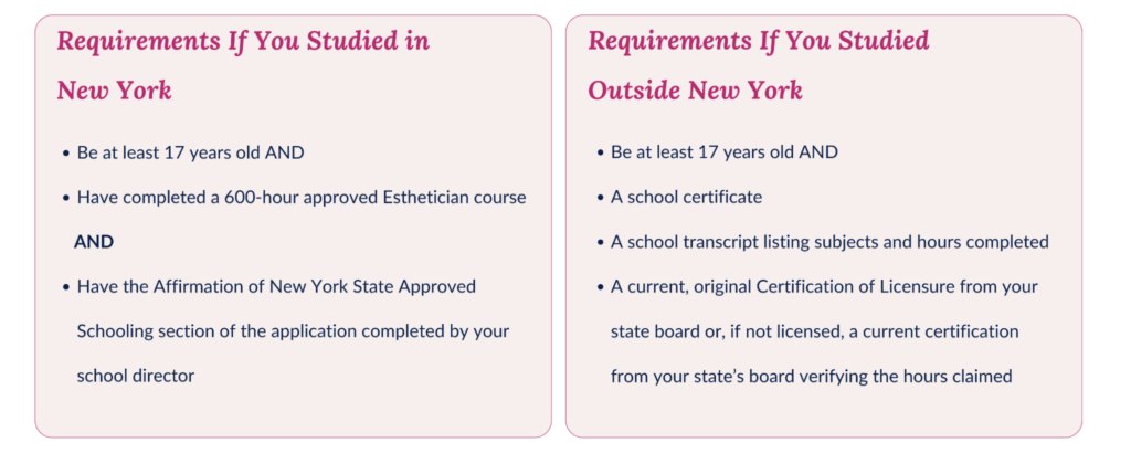 New York esthetician exam requirements